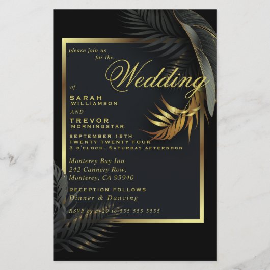 Mariage Budget Black Gold encadré Feuilles tropica (Devant)
