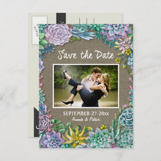 Mariage Burlap Succulent Enregistrer Les Cartes De (Devant / Derrière)