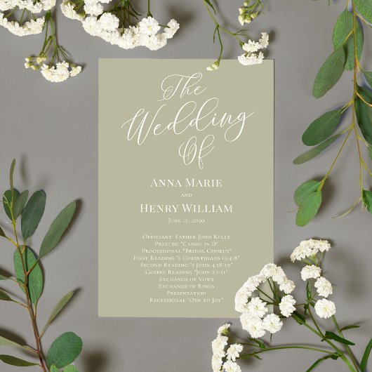 Mariage Calligraphie Script Sage Green Programme
