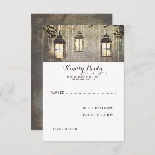 Mariage campagnard de lanternes rustiques RSVP (Devant / Derrière)