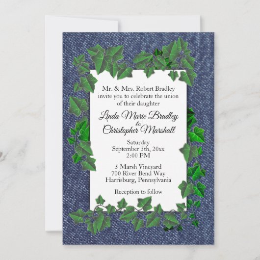 Mariage campagnard Denim Vines Invitation 5" x 7" (Devant)