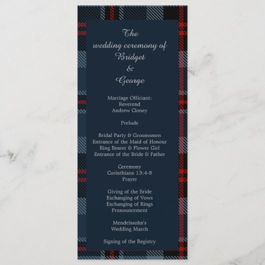 mariage campagnard écossais bleu menu & programme (Dos)