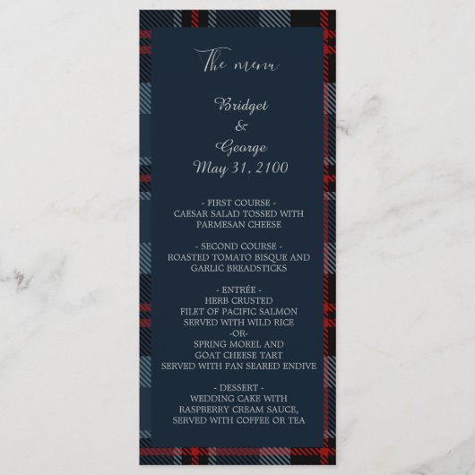 mariage campagnard écossais bleu programme et menu (Devant)