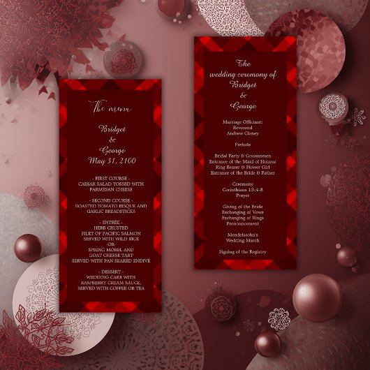 mariage campagnard écossais rouge menu & programme