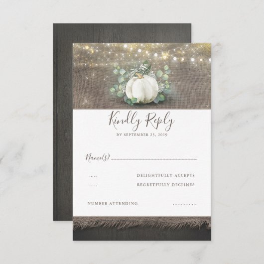 Mariage campagnard rustique Citrouille blanc RSVP (Devant / Derrière)