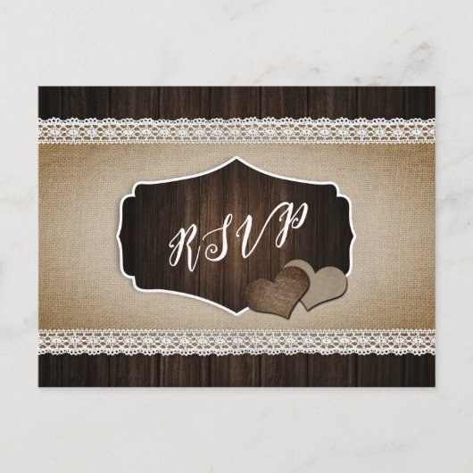 Mariage campagnard rustique RSVP carte postale Cha (Devant)