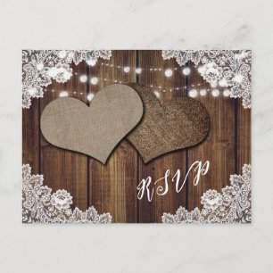 Mariage campagnard rustique RSVP carte postale cho