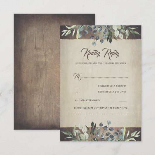 Mariage campagnard vert rustique RSVP (Devant / Derrière)