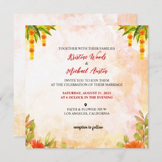 Mariage Card Water Color Invitation (Devant / Derrière)