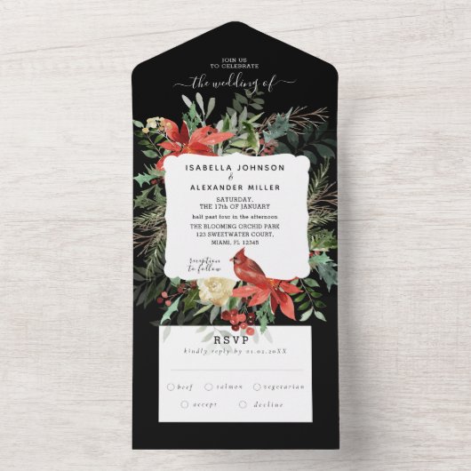Mariage Cardinal D'Hiver Tous En Une Invitation (À l'intérieur)