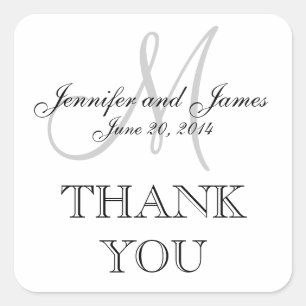 Mariage Carré de Monogramme blanc gris Étiquette