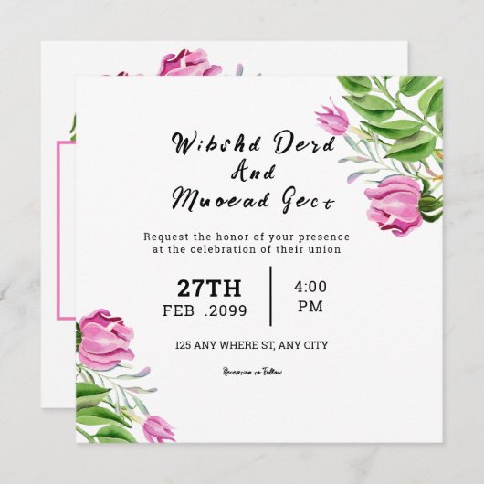 Mariage Carré Gatefold Modèle de carte d'invitatio (Devant / Derrière)