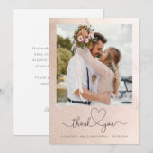 Mariage carte de remerciements photo, or rose (Devant / Derrière)
