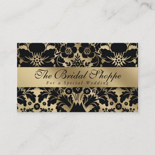 Mariage Carte de visite Damask Floral Gold Noir (Devant)