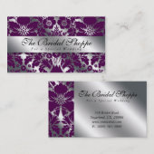 Mariage Carte de visite Damask Floral Purple Argen (Devant / Derrière)