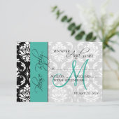 Mariage Carte RSVP Damask Turquoise Noms initiaux (Debout devant)