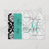 Mariage Carte RSVP Damask Turquoise Noms initiaux (Devant / Derrière)