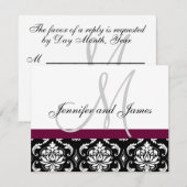 Mariage Carte RSVP Vin Damas Monogramme & Noms (Devant / Derrière)