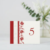 Mariage Cartes Numéro de table Rouge Floral (Debout devant)