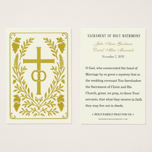Mariage catholique Keepsaké | Croix d'or (Devant & derrière)