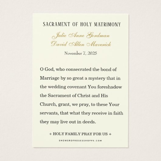 Mariage catholique Keepsaké | Croix d'or (Dos)