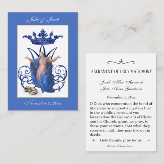 Mariage catholique marié Favoriser la Carte Sainte (Devant / Derrière)