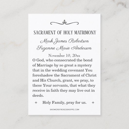 Mariage catholique traditionnel Favoriser la Carte (Dos)