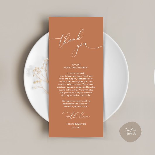 Mariage Celebration Place Setting Carte de remerci
