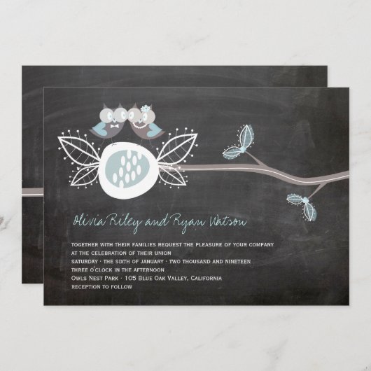 Mariage Chalet Chouettes Invitation rustique Woodl (Devant / Derrière)