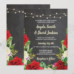Mariage Chalk éclaire Red Roses Élégant Invitation