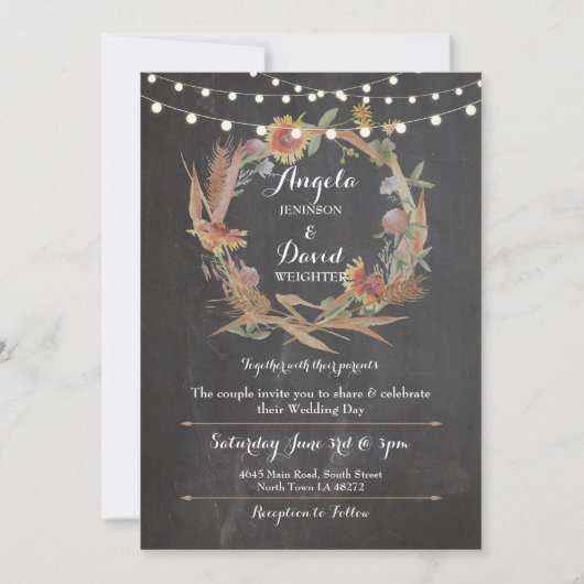 Mariage Chalk Fall in Love Wreath Party Invitation (Devant)