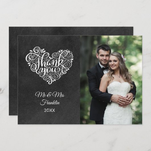 Mariage Chalkboard Photo Elegant Script Merci (Devant / Derrière)