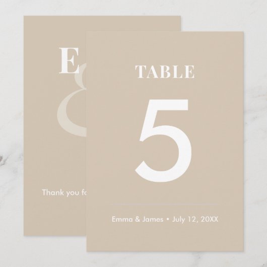 Mariage Champagne Ampersand | Numéro de table mode (Devant / Derrière)