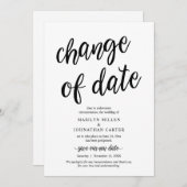 Mariage, changement de date, noir, Faire-part (Devant / Derrière)