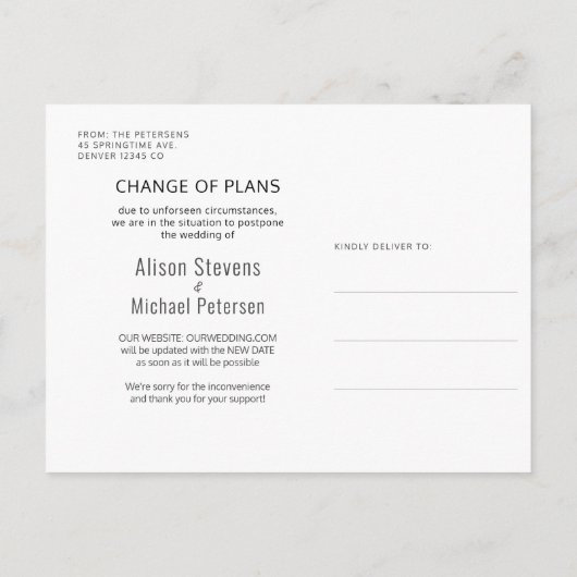 Mariage changement de plan photo faire-part modern (Dos)