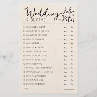Mariage Chaussure Jeu Questions Papier Rustique
