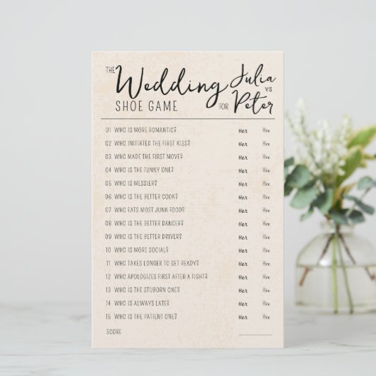 Mariage Chaussure Jeu Questions Papier Rustique (Debout devant)