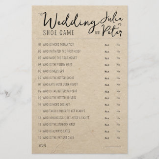 Mariage Chaussure Jeu Questions Papier Rustique