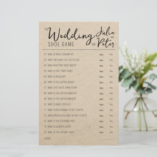 Mariage Chaussure Jeu Questions Papier Rustique (Debout devant)
