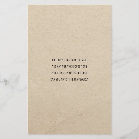 Mariage Chaussure Jeu Questions Papier Rustique (Dos)