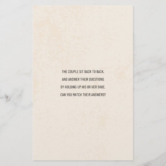Mariage Chaussure Jeu Questions Papier Rustique (Dos)