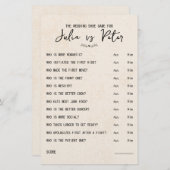 Mariage Chaussure Jeu Questions Papier Rustique (Devant / Derrière)