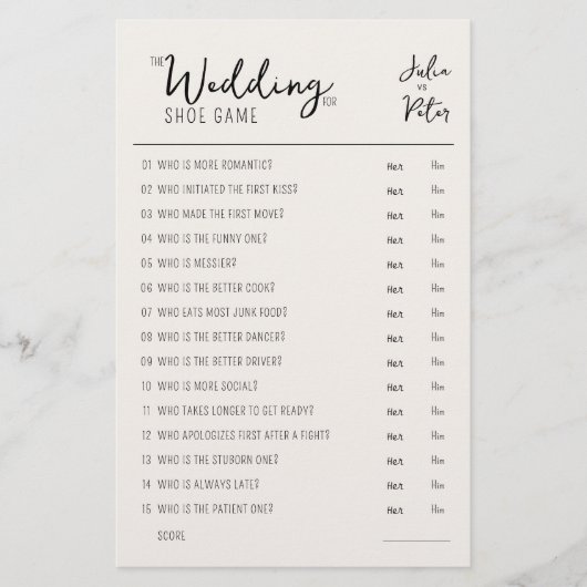 Mariage Chaussure Jeu Questions Papier Rustique (Devant)