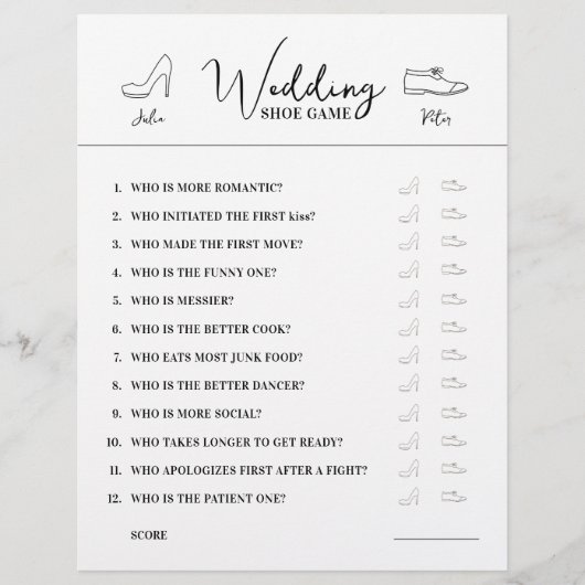 Mariage Chaussure Questions Jeu papier noir et bla (Devant)