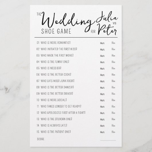 Mariage Chaussure Questions Jeu papier noir et bla (Devant)