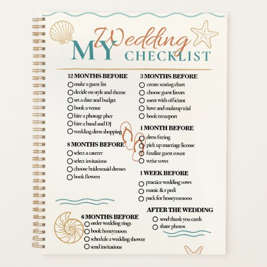 Mariage Checklist Planner Moderne Elegant BEACH (Devant)