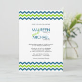 Mariage Chevron ZigZag Blue and Lime Invitations (Debout devant)