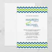Mariage Chevron ZigZag Blue and Lime Invitations (Devant / Derrière)