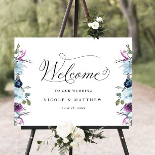 Mariage chic Affiche de bienvenue violet et bleu f