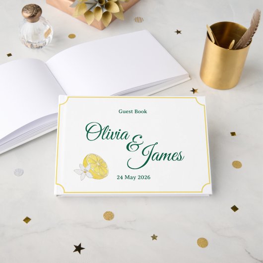 Mariage chic citron élégant typographie verte (Recto ouvert)